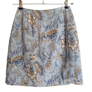 Charter Club Women’s Baby Blue Floral 100% Linen Button Wrap Mini Skirt [US 2P]